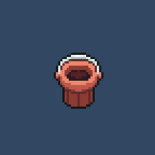 Wooden Bucket In Pixel Art Style