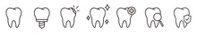Tooth Line Icon Set. Dental Clinic Logo. Clean Teeth. Vector EPS 10