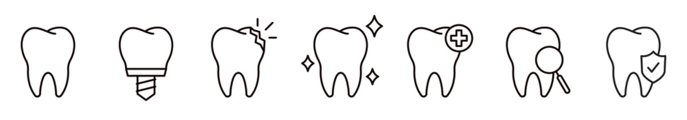 tooth line icon set. dental clinic logo. clean teeth. vector eps 10