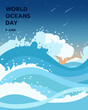 world ocean day with wavy wave background