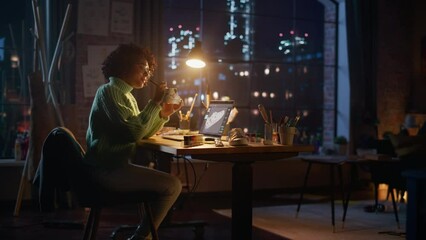 Poster - Zoom On Shot of Female Designer Examining Shoes from All Sides while Drawing on it. Woman is Customising Shoes at her Creative Workplace at Evening. Art and Small Business Concept