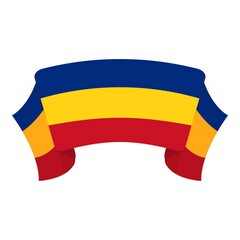 Landmark ribbon icon cartoon vector. Romania flag. Skyline mark