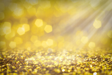 Wall Mural - gold glittering christmas lights. blurred abstract background