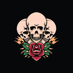 Wall Mural - three skull tattoo vector design