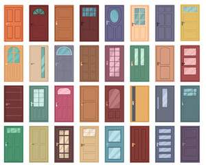 Poster - Door icons set cartoon vector. Office glass. Wood home