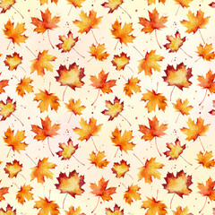 Wall Mural - watercolor seamless pattern with autumn maple leaves on light background.
