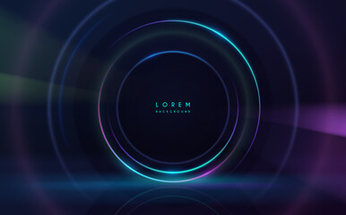 Fototapete - Abstract neon light circle lines effect