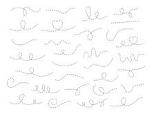 Dotted Line Doodle Set. Hand Drawn Dashed Different Way Element. Linear Route Collection. Vector Isolated On White.