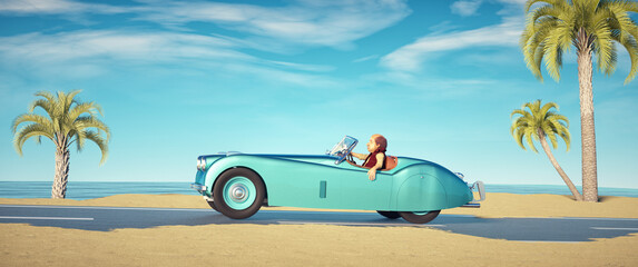 Man driving a car to the sea.