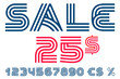 © kaer_fstock - Sale lettering with numbers set, percent, dollar sign. Retro art made of three parallel lines.