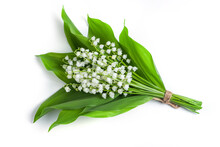 May Flowers. Bouqet Of Lily Of The Valley Flowers On White Background Top View