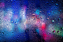 Condensation On The Clear Glass Window. Water Drops. Rain. Abstract Background Texture