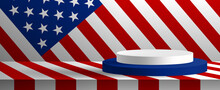 USA  Sale Product Display Presentation With Cylinder Podium American Flag Background  3d Scene  Vector Illustration
