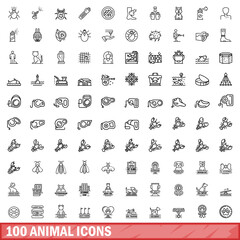 Poster - 100 animal icons set. Outline illustration of 100 animal icons vector set isolated on white background