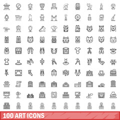 Canvas Print - 100 art icons set. Outline illustration of 100 art icons vector set isolated on white background