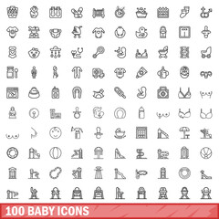 Canvas Print - 100 baby icons set. Outline illustration of 100 baby icons vector set isolated on white background
