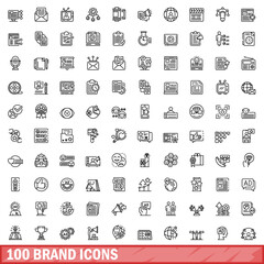 Poster - 100 brand icons set. Outline illustration of 100 brand icons vector set isolated on white background