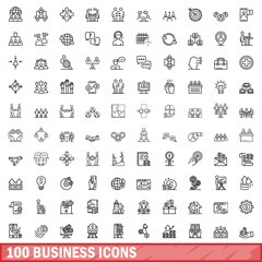 Poster - 100 business icons set. Outline illustration of 100 business icons vector set isolated on white background