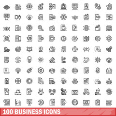 Poster - 100 business icons set. Outline illustration of 100 business icons vector set isolated on white background