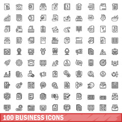 Poster - 100 business icons set. Outline illustration of 100 business icons vector set isolated on white background