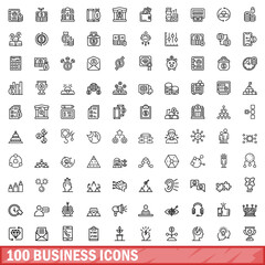 Poster - 100 business icons set. outline illustration of 100 business icons vector set isolated on white back