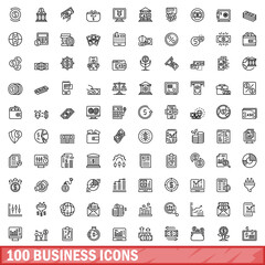 Poster - 100 business icons set. Outline illustration of 100 business icons vector set isolated on white background