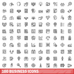 Canvas Print - 100 business icons set. Outline illustration of 100 business icons vector set isolated on white background