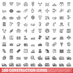 Sticker - 100 construction icons set. Outline illustration of 100 construction icons vector set isolated on white background