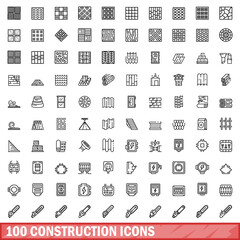 Canvas Print - 100 construction icons set. Outline illustration of 100 construction icons vector set isolated on white background