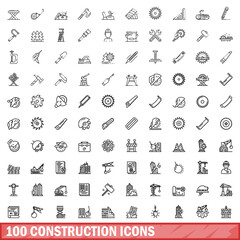 Poster - 100 construction icons set. Outline illustration of 100 construction icons vector set isolated on white background