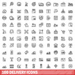© ylivdesign - 100 delivery icons set. Outline illustration of 100 delivery icons vector set isolated on white background