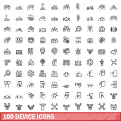 Poster - 100 device icons set. Outline illustration of 100 device icons vector set isolated on white background