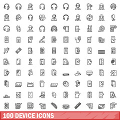 Poster - 100 device icons set. Outline illustration of 100 device icons vector set isolated on white background