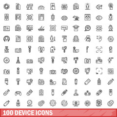 Poster - 100 device icons set. Outline illustration of 100 device icons vector set isolated on white background