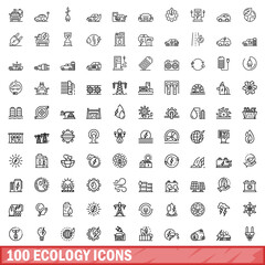 Poster - 100 ecology icons set. Outline illustration of 100 ecology icons vector set isolated on white background