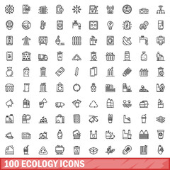 Poster - 100 ecology icons set. Outline illustration of 100 ecology icons vector set isolated on white background