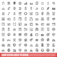 Poster - 100 ecology icons set. Outline illustration of 100 ecology icons vector set isolated on white background