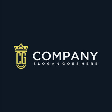 CG initial monogram shield logo design for crown vector image