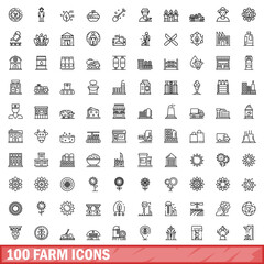 Poster - 100 farm icons set. Outline illustration of 100 farm icons vector set isolated on white background