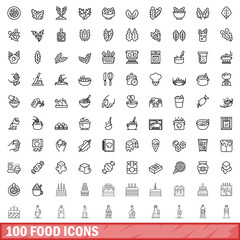 Poster - 100 food icons set. Outline illustration of 100 food icons vector set isolated on white background