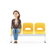 3d cartoon woman sitting in waiting room