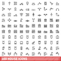 Wall Mural - 100 house icons set. Outline illustration of 100 house icons vector set isolated on white background