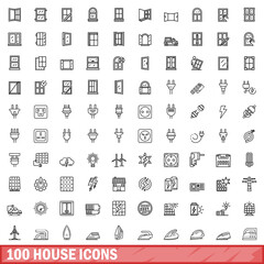Poster - 100 house icons set. Outline illustration of 100 house icons vector set isolated on white background