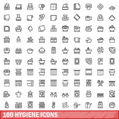 Poster - 100 hygiene icons set. Outline illustration of 100 hygiene icons vector set isolated on white background