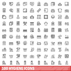 Sticker - 100 hygiene icons set. Outline illustration of 100 hygiene icons vector set isolated on white background