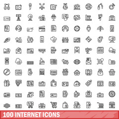 Wall Mural - 100 internet icons set. Outline illustration of 100 internet icons vector set isolated on white background