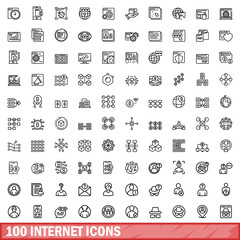 Poster - 100 internet icons set. Outline illustration of 100 internet icons vector set isolated on white background