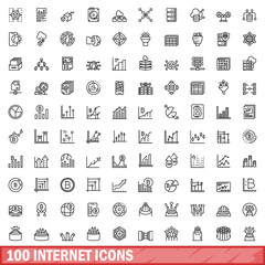 Poster - 100 internet icons set. Outline illustration of 100 internet icons vector set isolated on white background
