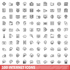 Poster - 100 internet icons set. Outline illustration of 100 internet icons vector set isolated on white background