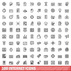 Poster - 100 internet icons set. Outline illustration of 100 internet icons vector set isolated on white background
